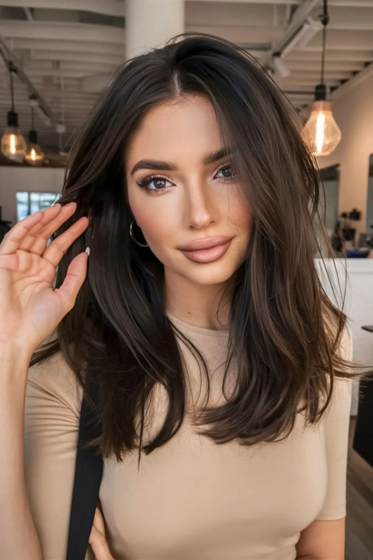 Thick Wavy Dark Brown With Soft Layers Thick Wavy Dark Brown With Soft Layers — Medium Length Winter Haircuts