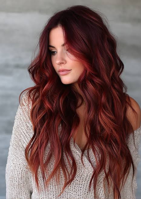 Multi-Dimensional Cherry Cola with Peachy Highlights — Cherry Cola Hair Color