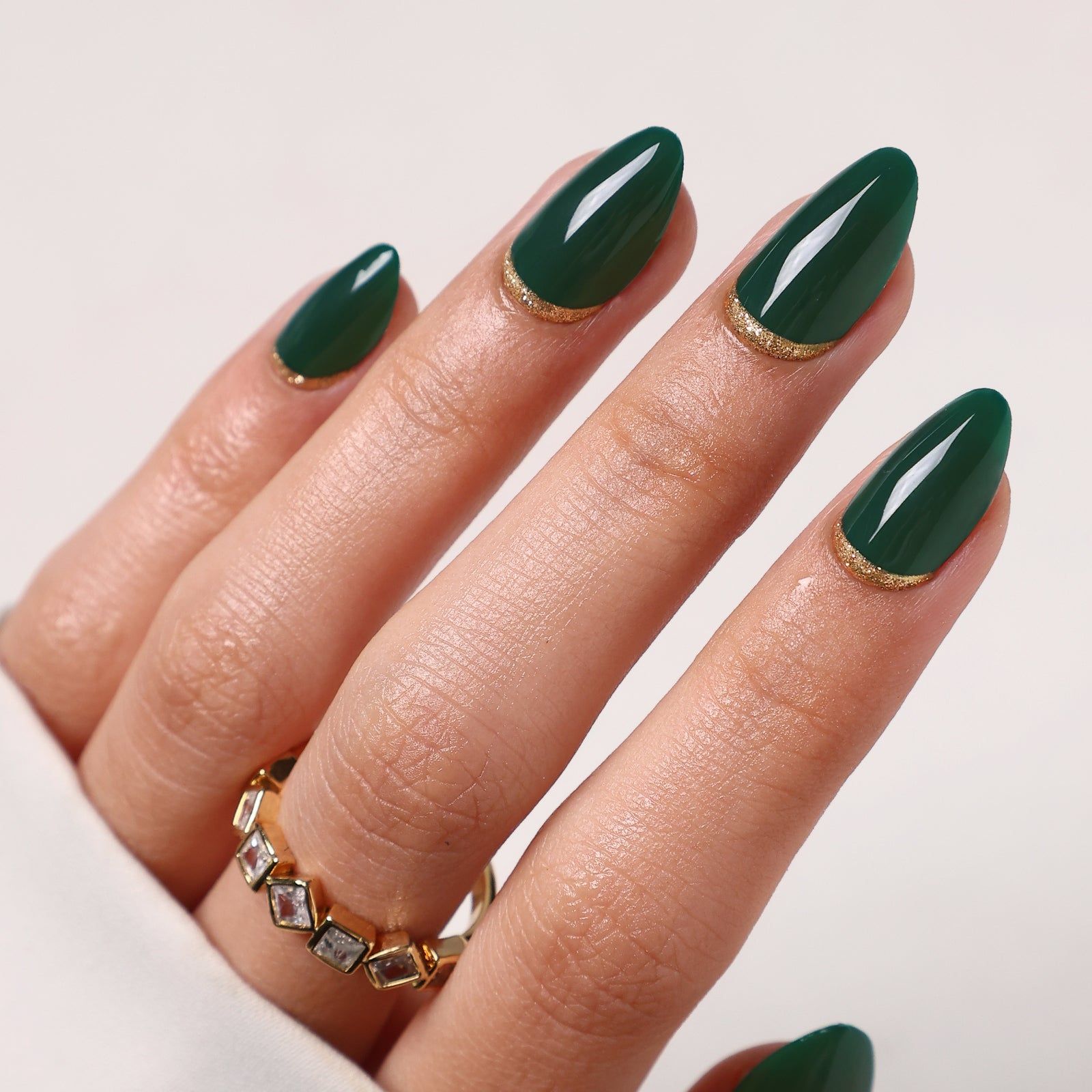 Gold French Tips On All Nails Visual Idea — Emerald Green Nails