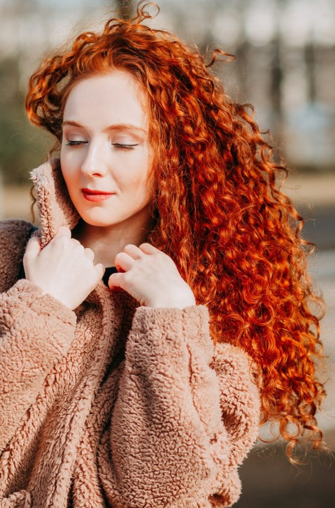 Bright Copper Auburn Curls — Winter Auburn Hair Color