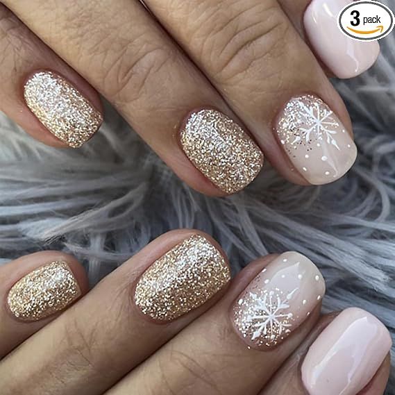 Gold Glitter Pale Pink White Visual Idea Gold Glitter Pale Pink White Visual Idea — Winter Square Nails