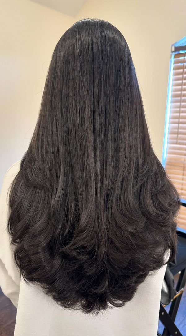 Long Layered Haircut Dark Brown Sculpted Layers — Long Winter Haircuts
