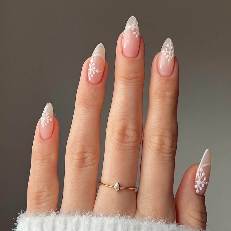 Snowflake French Stiletto Nails Snowflake French Stiletto Nails — Classy Winter Nails
