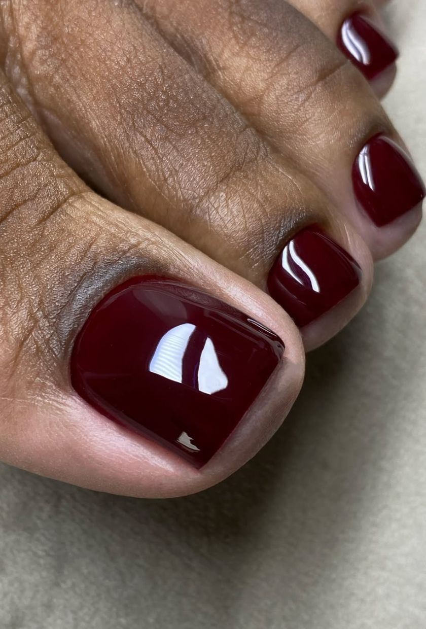High Gloss Deep Glossy Burgundy Rounded Square — Winter Pedicure Colors