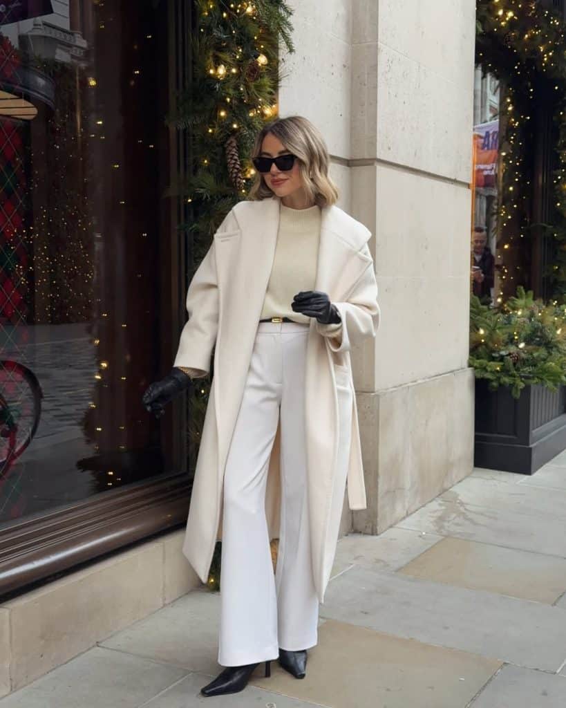 Cream Longline Coat with Black Accents — Old Money Winter Outfits