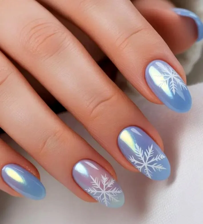 Light Blue Iridescent Snowflakes Light Blue Iridescent Snowflakes — Winter Blue Nails