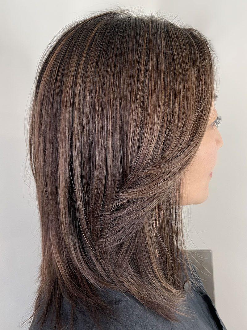 Chin-Length Lob with Ashy Undertones Chin-Length Lob with Ashy Undertones — Mushroom Brown Hair