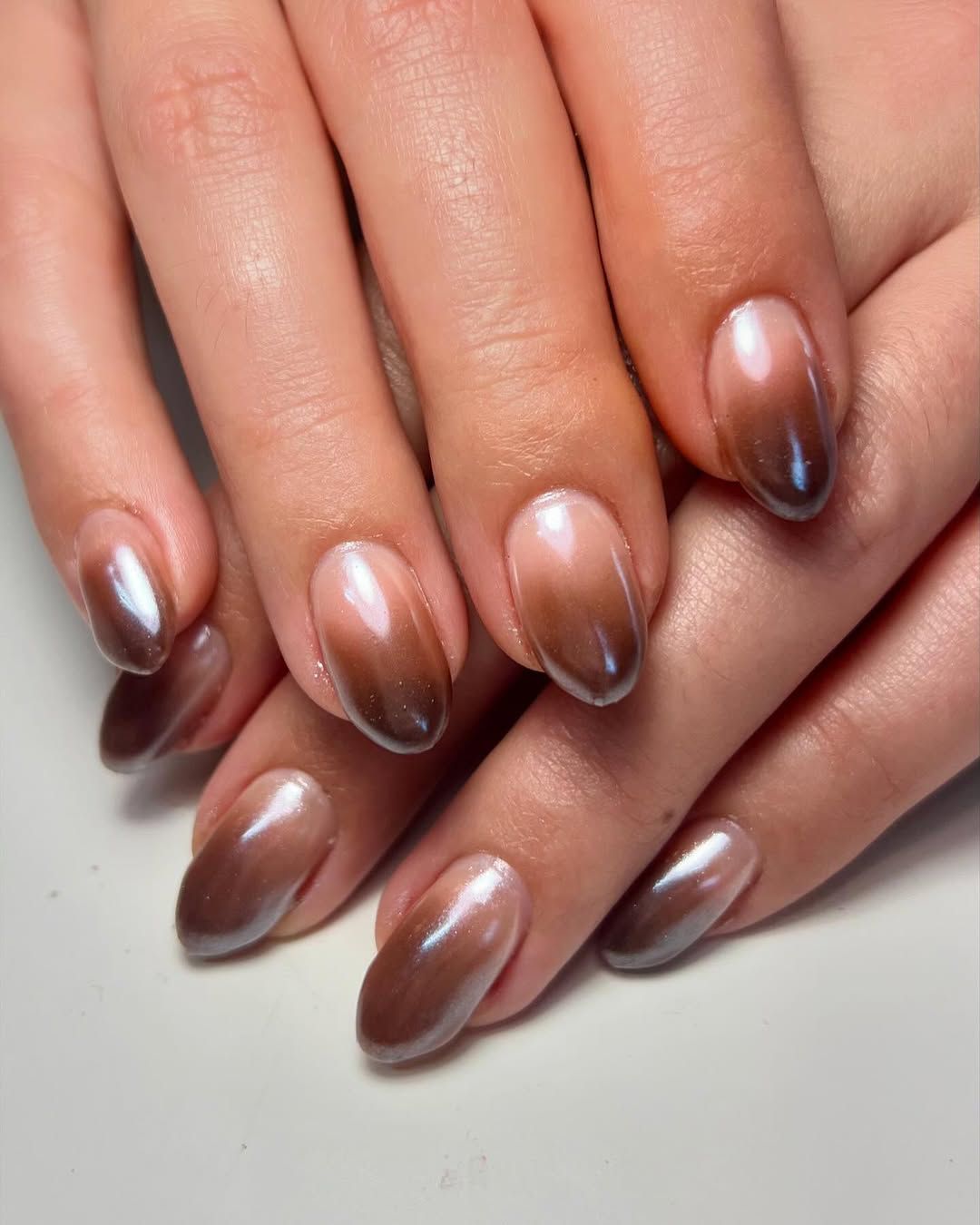 Brown Beige Metallic Chrome Ombre Brown Beige Metallic Chrome Ombre — Winter Ombre Nails