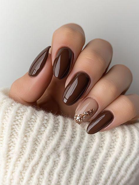 Chocolate Brown with Rhinestone Accent Nail Chocolate Brown with Rhinestone Accent Nail — Chocolate Brown Nails