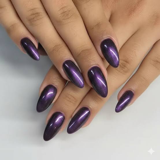 Deep Purple Cat-Eye Stiletto Deep Purple Cat-Eye Stiletto — Winter Nail Colors for Women Over 60