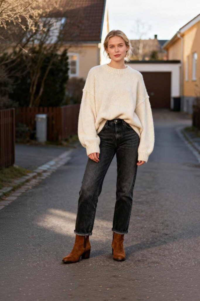 Oversized Knit Sweater and Straight Jeans for Cozy Winter Comfort Oversized Knit Sweater and Straight Jeans for Cozy Winter Comfort — Winter Outfits for Moms