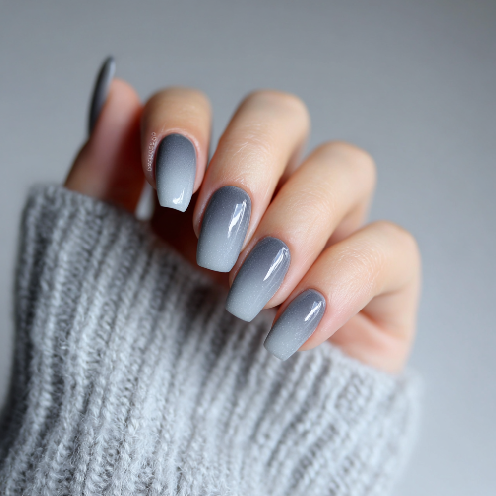 Glitter Grey Ombre Short Square Nails Glitter Grey Ombre Short Square Nails — Winter Gray Nails