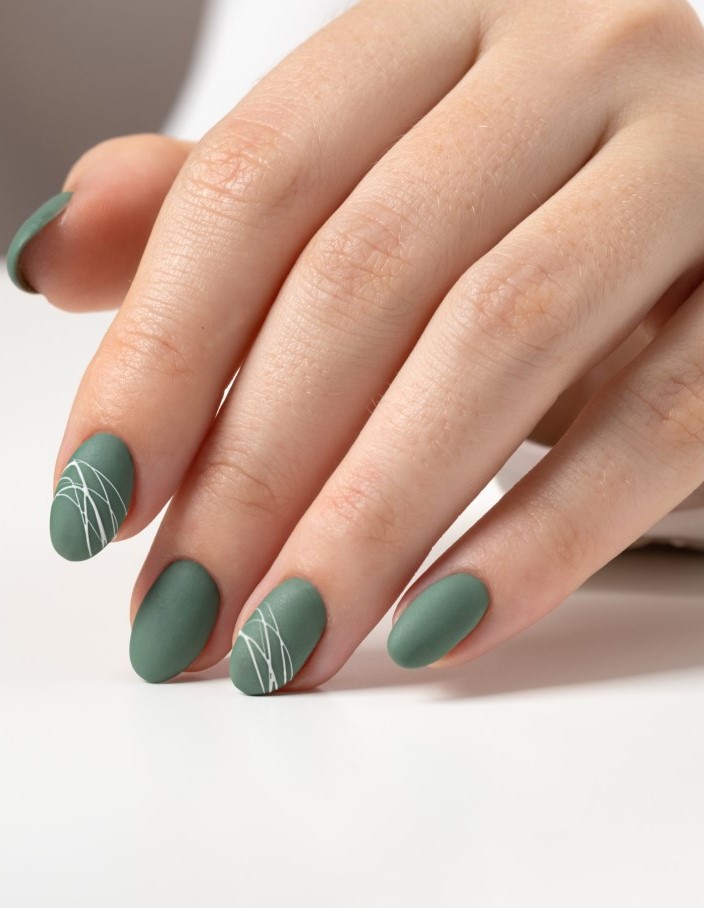 Muted Dusty Green Matte With Lines Muted Dusty Green Matte With Lines — Winter Green Nails