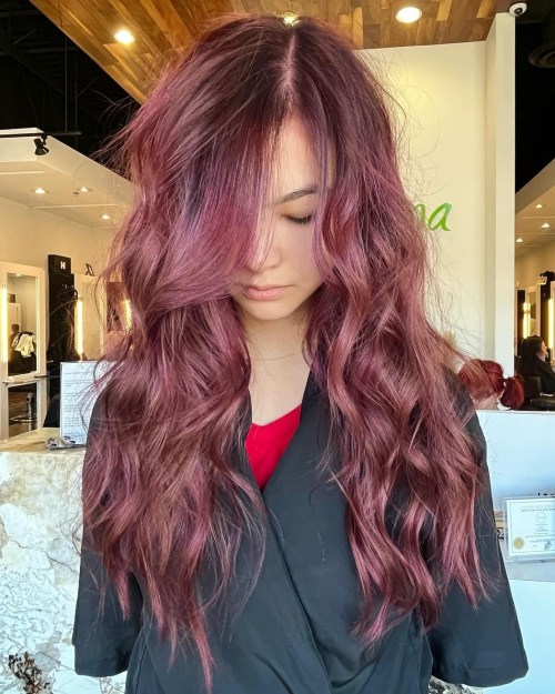 Medium Brown With Vibrant Plum Balayage — Plum Hair Color