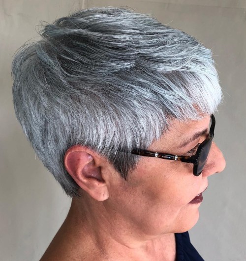 Textured Pixie With White Streaks Textured Pixie With White Streaks — Winter Haircuts for Gray Hair