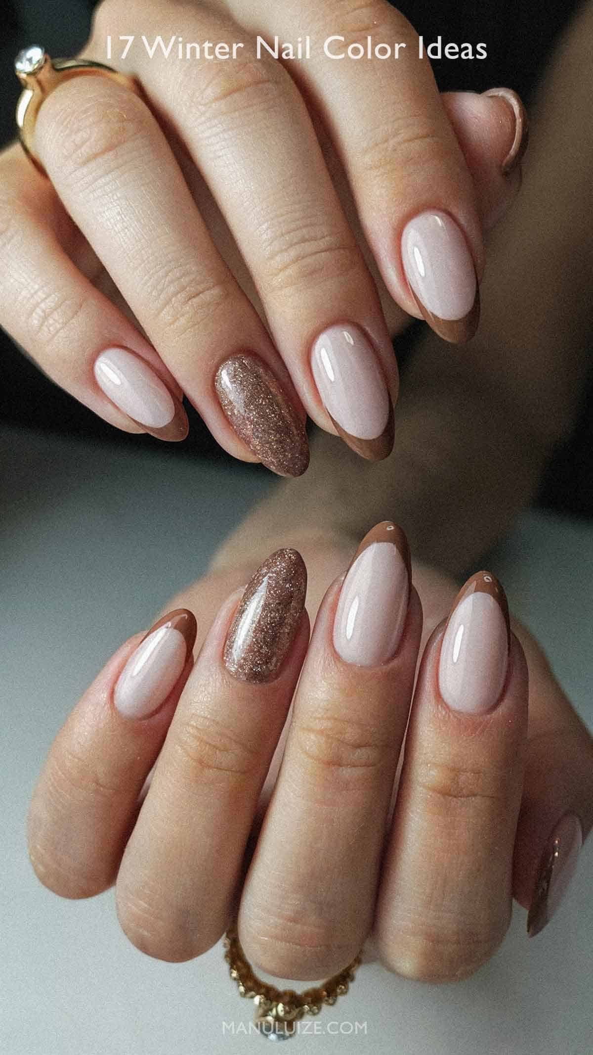 Pale Pink French with Glitter Accent Pale Pink French with Glitter Accent — Winter Nail Colors for Women Over 60