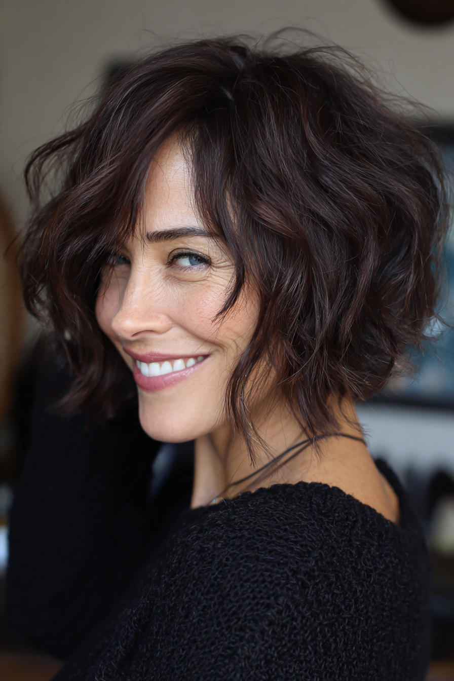 Thick Wavy Bob With Voluminous Waves Thick Wavy Bob With Voluminous Waves — Winter Haircuts for Wavy Hair