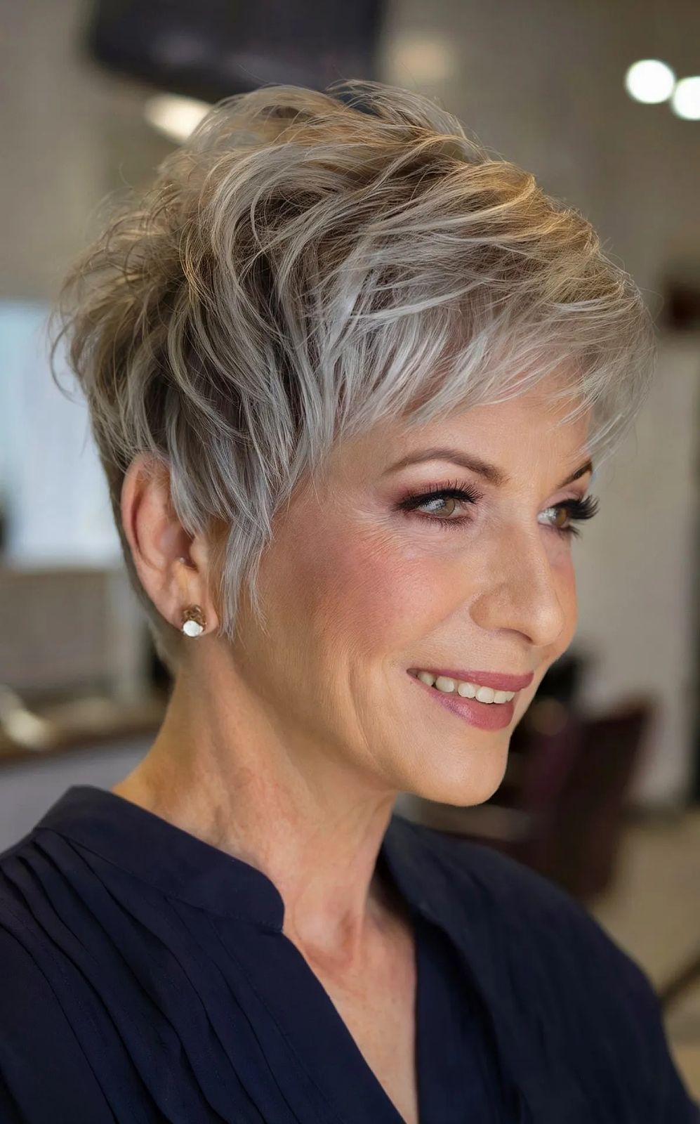 Voluminous Silvery Grey Pixie — Winter Haircuts for Women Over 70