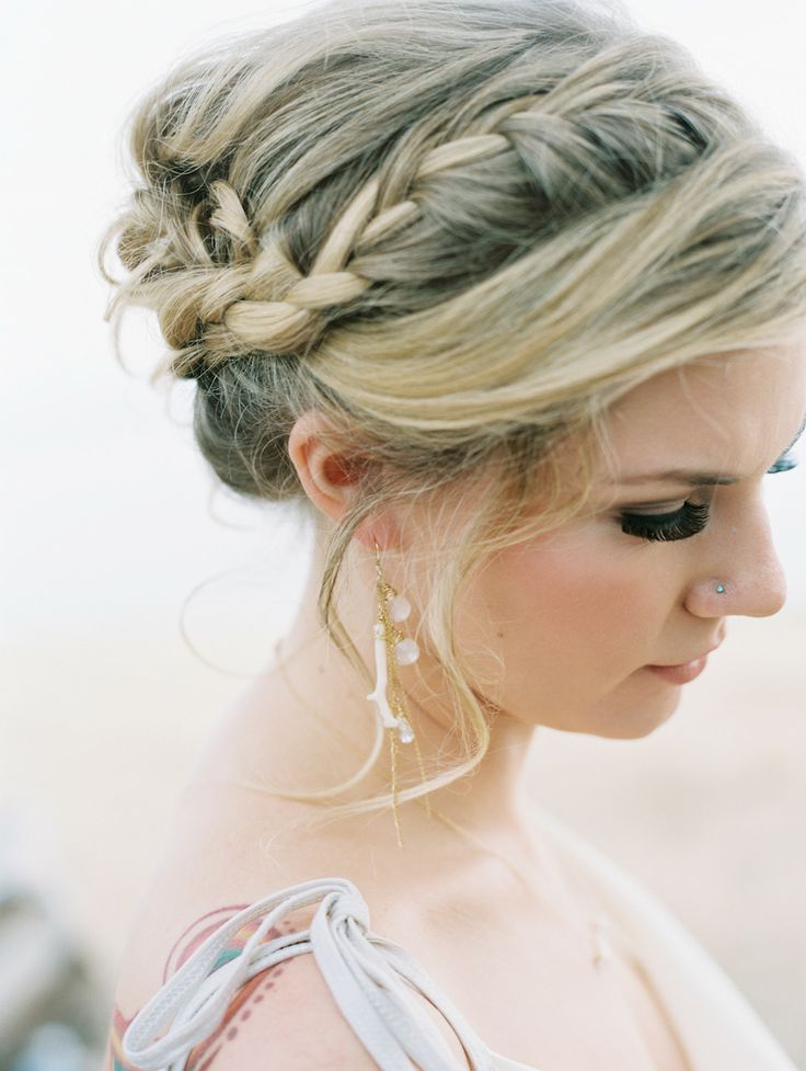 Ash Blonde Braided Updo With Wispy Bangs — Winter Formal Hairstyles