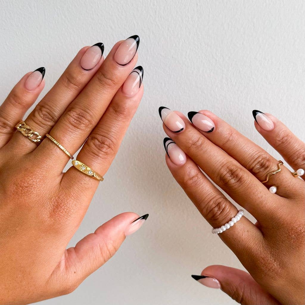 Nude with Black French Tip Nails — Winter Nail Colors for Women Over 40