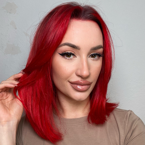 Vivid Red Lob With Root Shadow — Winter Red Hair Colors
