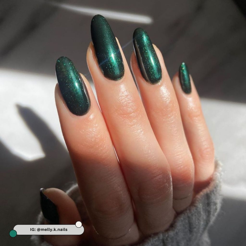 Shimmering Emerald Long Oval — Emerald Green Nails