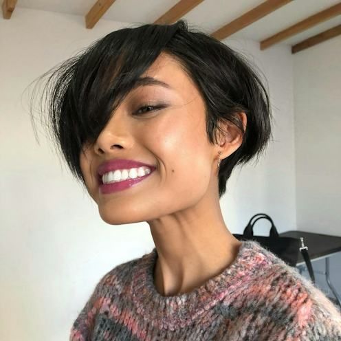 Black Pixie With Asymmetrical Fringe Black Pixie With Asymmetrical Fringe — Winter Hairstyles for Short Hair