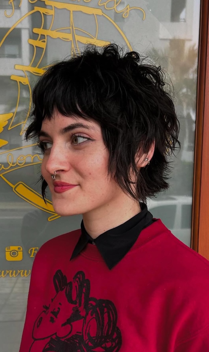 Choppy Black Ear-Length Shag Choppy Black Ear-Length Shag — Winter Haircuts for Thick Hair