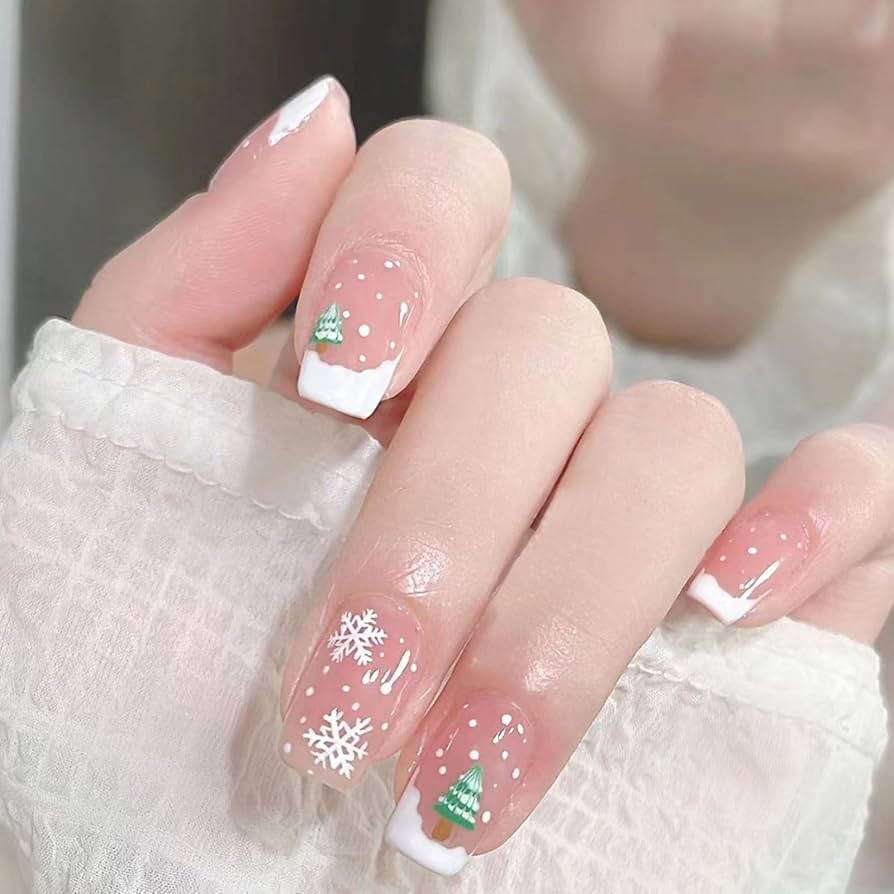 Clear Base Christmas Tree French Tips Clear Base Christmas Tree French Tips — Winter Acrylic Nails
