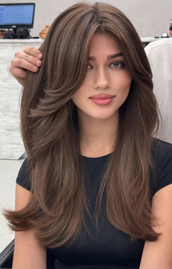 Medium Ash Brown With Soft Layers — Winter Brown Hair Colors