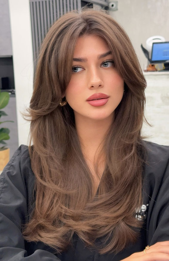 Collarbone Layers With Voluminous Blowout — Winter Haircuts with Curtain Bangs