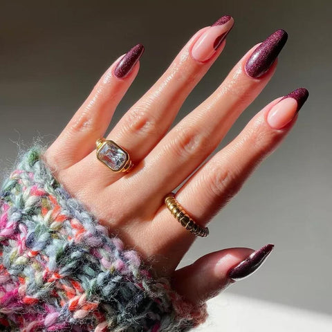 Glitter Tips on Sheer Pink Burgundy — Dark Winter Nails