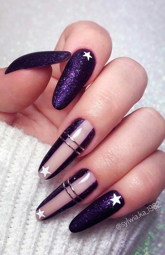 Long Coffin Glitter Purple Stars and Stripes Long Coffin Glitter Purple Stars and Stripes — Winter Purple Nails
