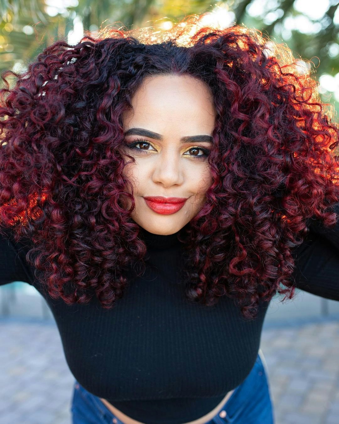Striking Cherry Red Natural Curls — Cherry Cola Hair Color