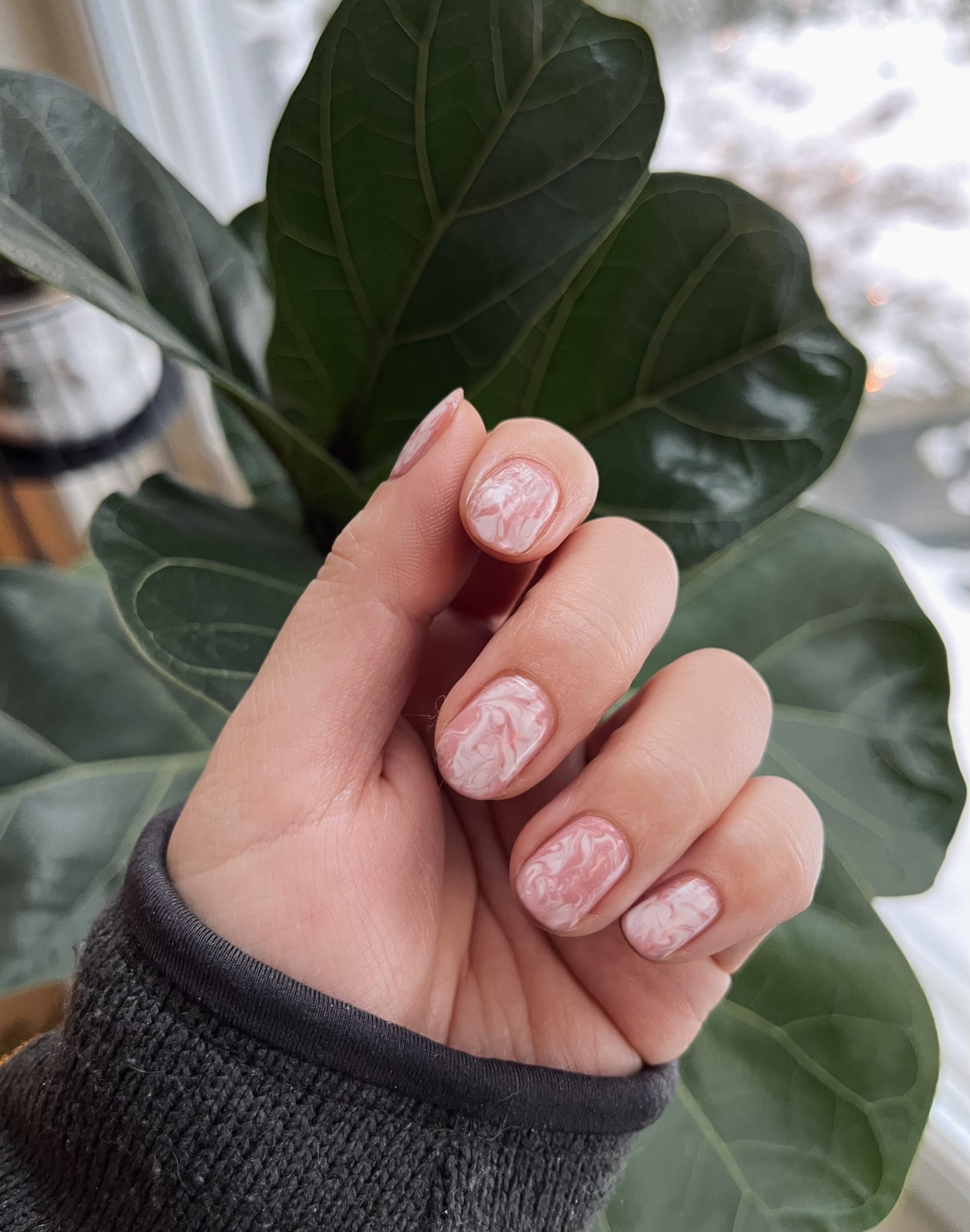 Soft Pink Oval Marble — Winter Marble Nails
