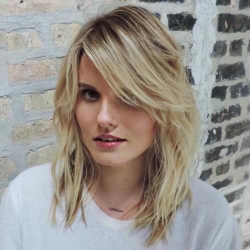 Ash Blonde Layered Shag With Side Bangs — Winter Haircuts with Bangs