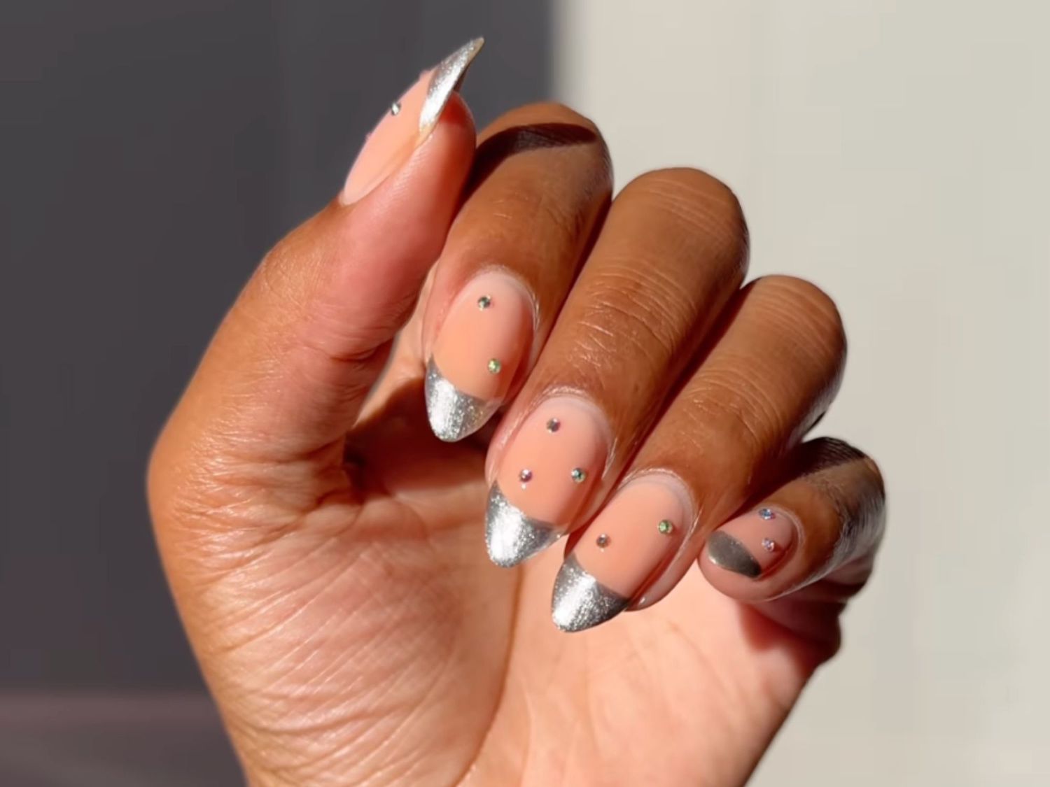 Metallic Silver Tip Almond Nails Metallic Silver Tip Almond Nails — Winter Acrylic Nails