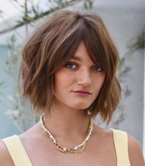 Fine Shaggy Bob With Tousled Curtain Bangs — Winter Haircuts with Curtain Bangs