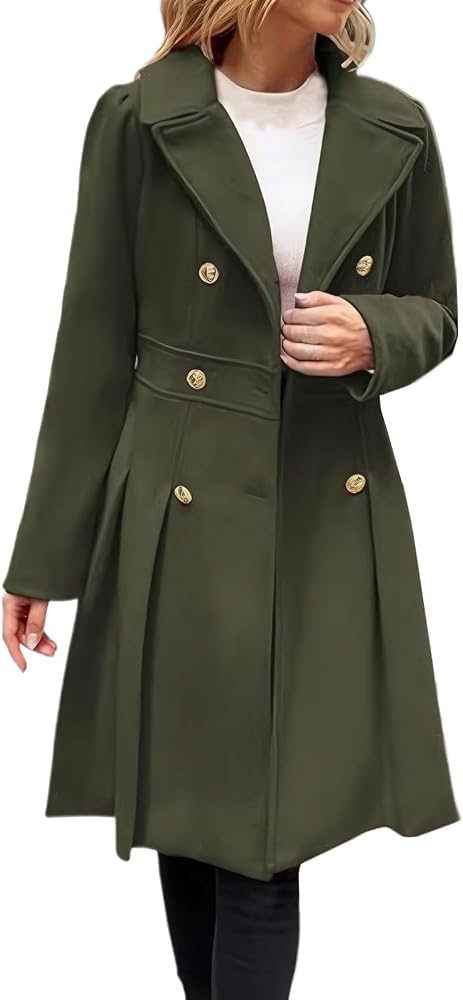 Army Green Peacoat with Flared Skirt Silhouette — Peacoat Outfits