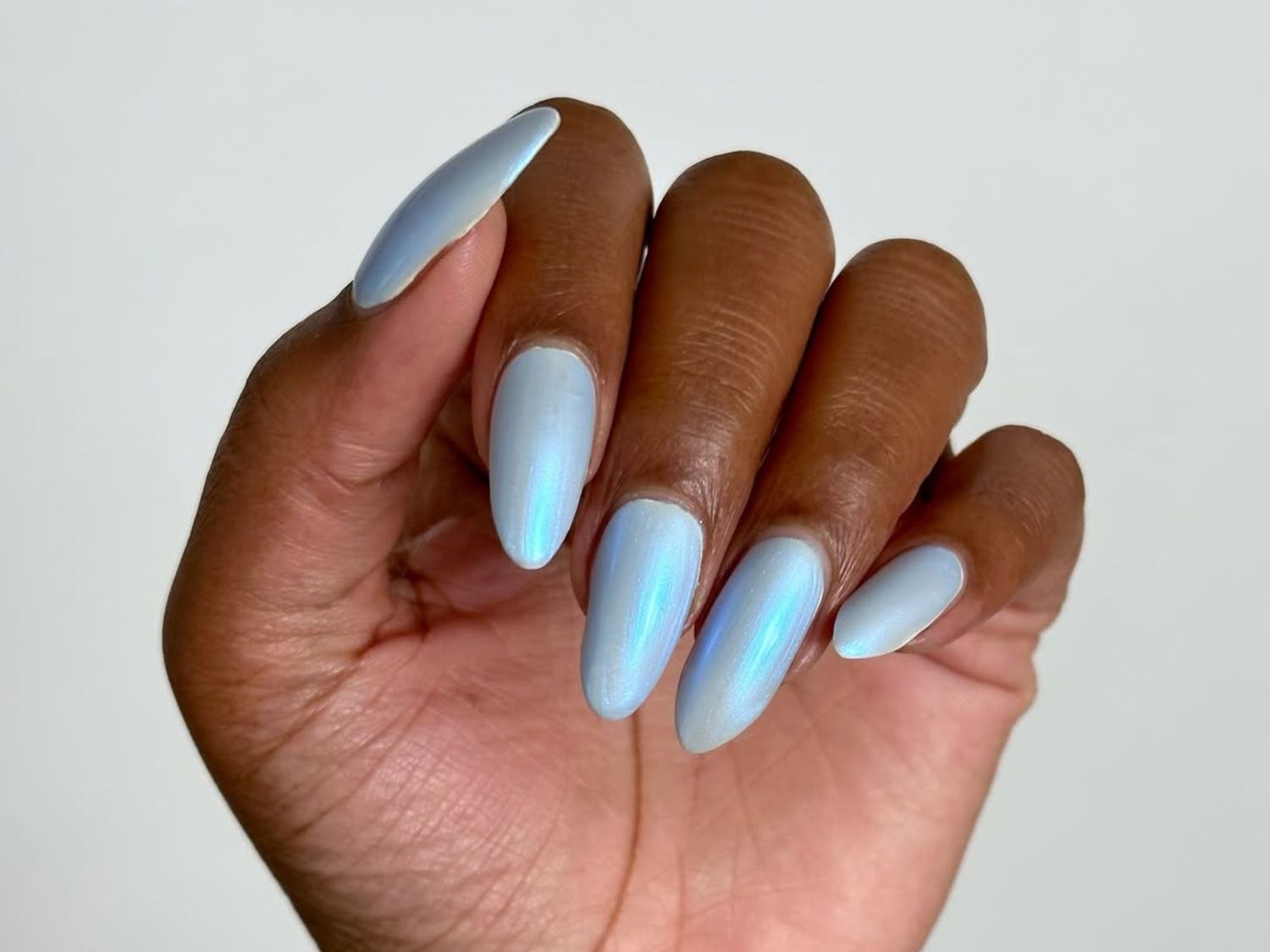 Pale Iridescent Blue with Chrome Shift — Icy Blue Nails