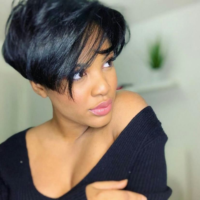 Textured Black Pixie With Side Bangs — Winter Haircuts with Bangs