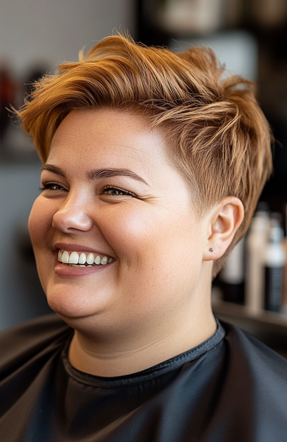 Tousled Warm Blonde Pixie Crop Tousled Warm Blonde Pixie Crop — Winter Hairstyles for Plus Size Women