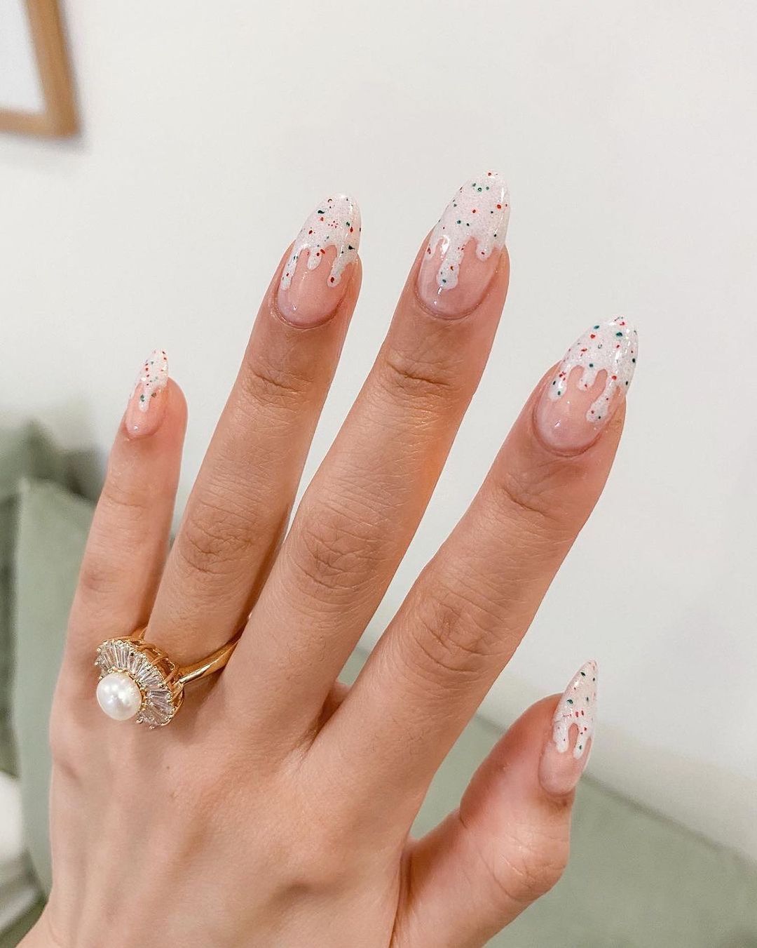 Clear Stilettos with Glitter Drips — Winter Nail Art