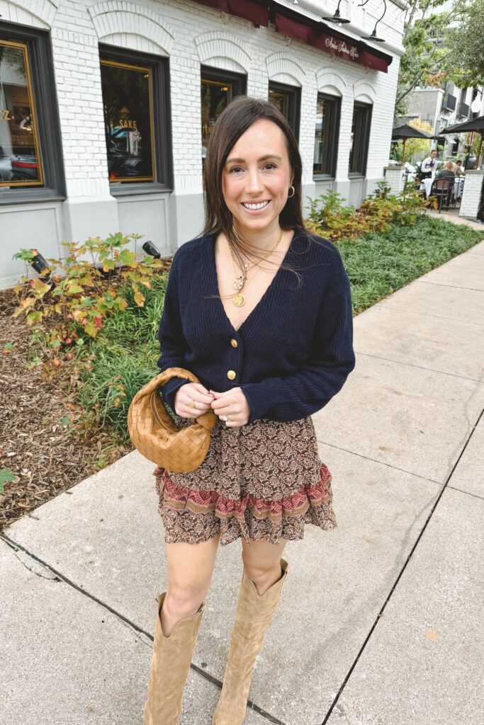 Cozy Knit Cardigan and Printed Mini Skirt — February Outfits