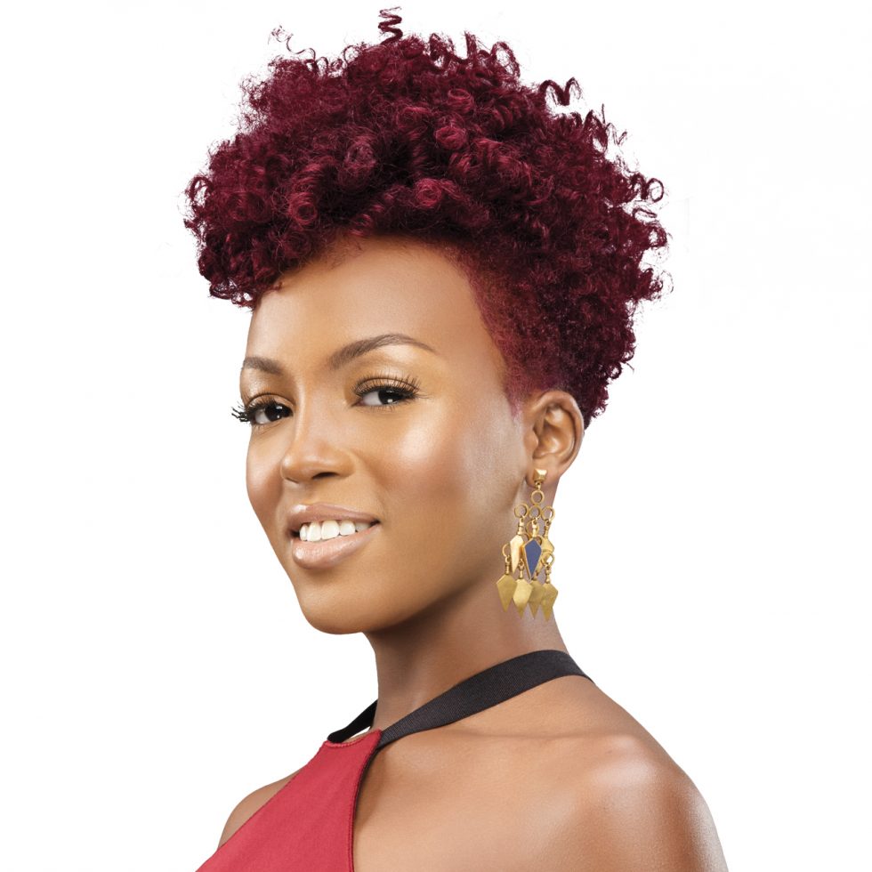 Short Afro in Vibrant Burgundy Short Afro in Vibrant Burgundy — Burgundy Hair Color