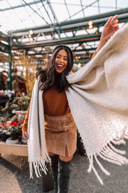 Cozy Texture Play: Suede Skirt with Fringed Scarf Cozy Texture Play: Suede Skirt with Fringed Scarf — December Outfits