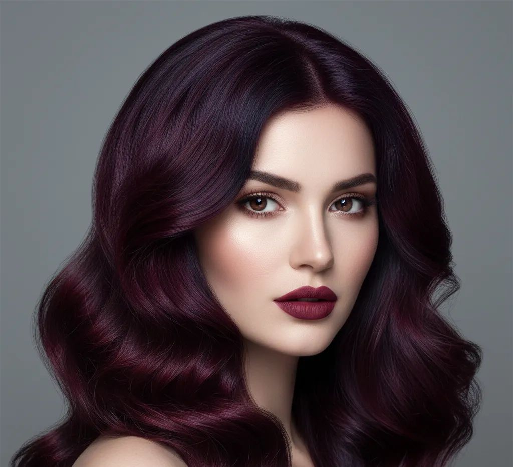 Deep Cool-Toned Plum Visual Idea — Dark Winter Hair Colors