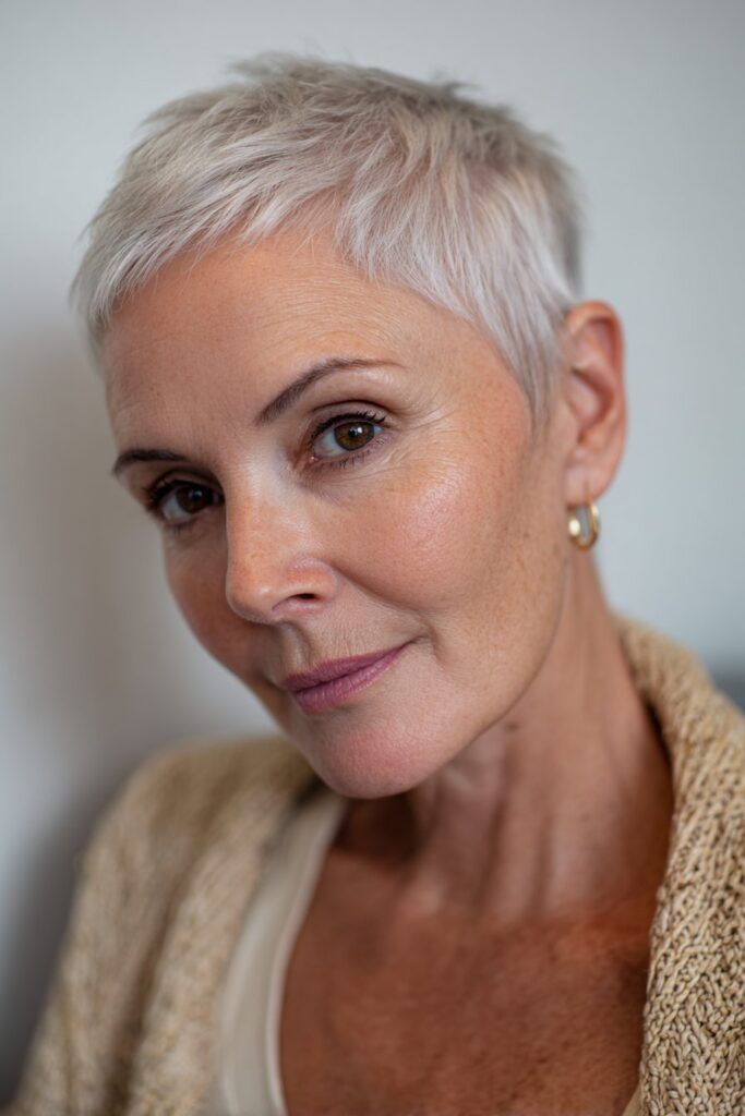 Minimalist Grey Pixie Cut — Winter Haircuts for Women Over 70