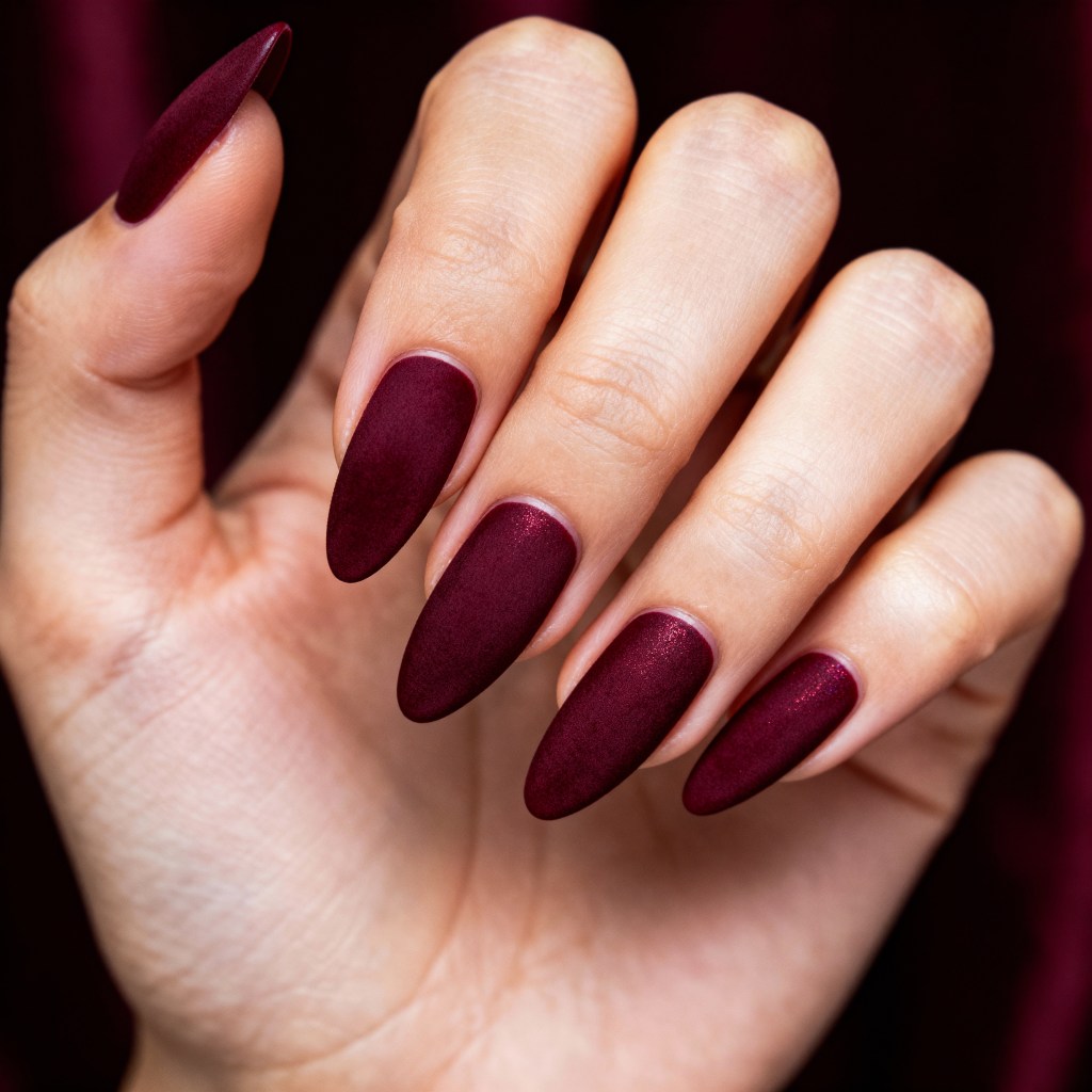Short Coffin Red with Gold Abstract Branches Short Coffin Red with Gold Abstract Branches — Winter Matte Nails