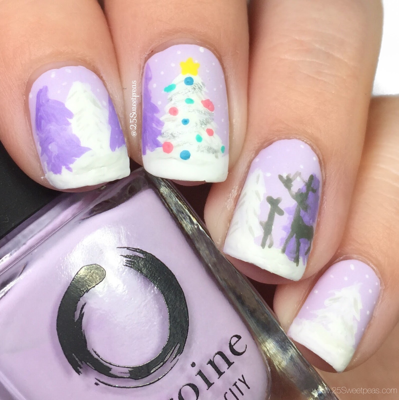 Matte Lavender Christmas Trees — Winter Wonderland Nails